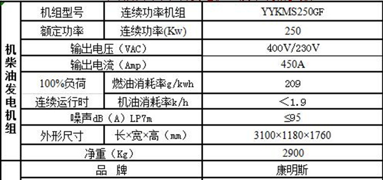250kw康明斯發(fā)電機(jī)組
