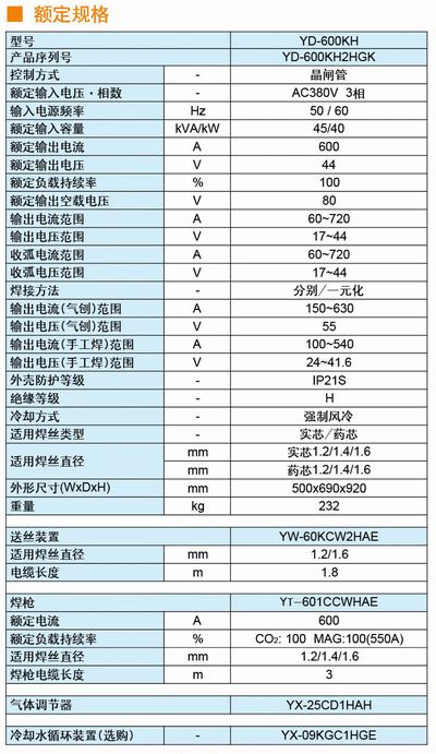 YD-600KH2參數(shù)
